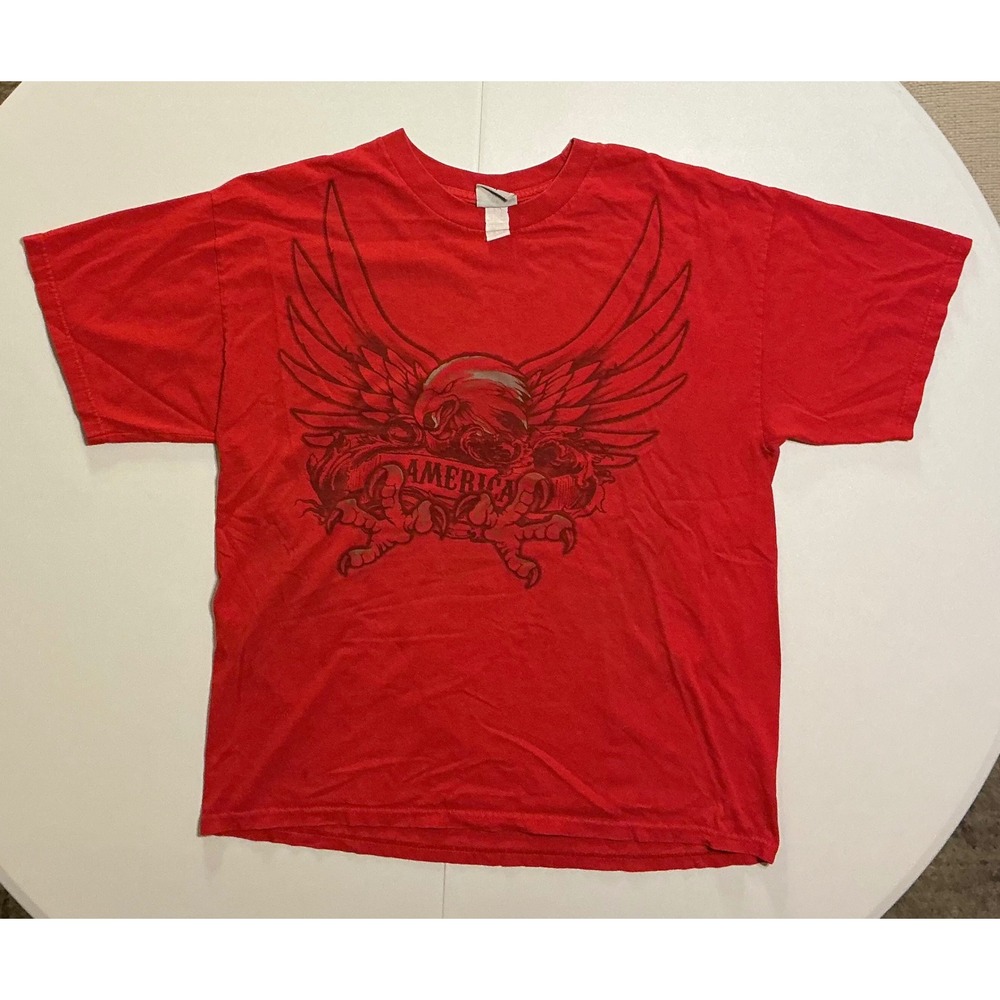 VTG Y2K USA Biker Eagle Patriotic Grunge Baddie Punk Faded XL Red T-Shirt